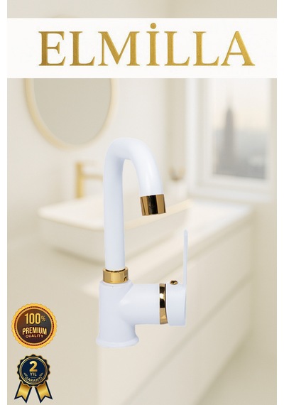 Beyaz Gold Armut Delta Kol Köşe Borulu Banyo Lavabo Bataryası Çeşmesi Musluğu Çift Su Girişli