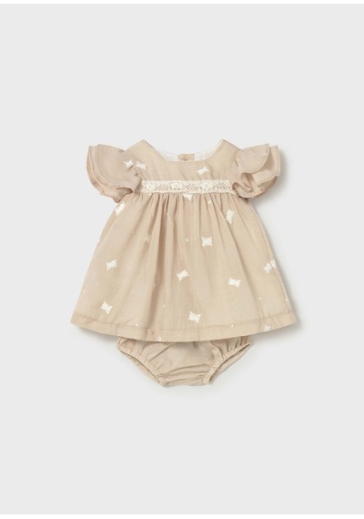 Kız Bebek Elbise Külot Takım 1802 Bej