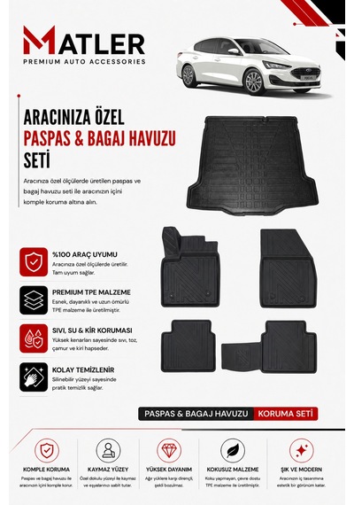 Ford Focus 2019 Model 4d Ekstra Havuzlu Paspas Ve Bagaj Havuzu Set
