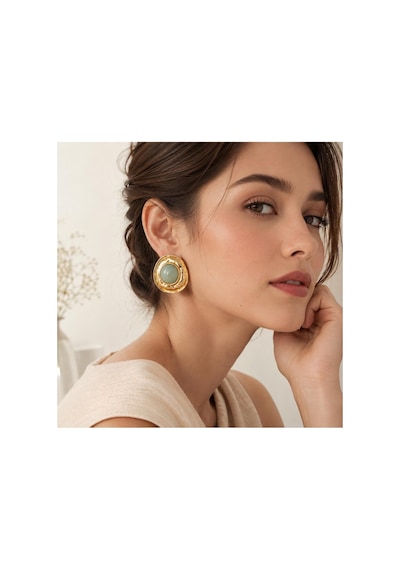 Gold Çerçeveli Su Yeşili Taş Detaylı Kadın Küpe Yeşil - 886705037 Yeşil - 886705037 Yeşil