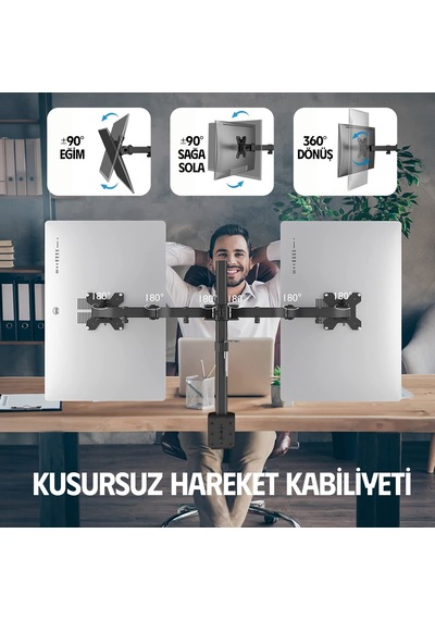 Ergoflex EF52 Steel Design 2-8 kg Çift Kol 13"-27" Asansörlü Monitör Standı
