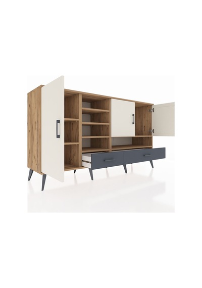 Kronos Konsol 8 Raflı 2 Çekmeceli 3 Kapaklı 176x59x99 Çam-aytaşı/ Çam-aytaşı/antrasit