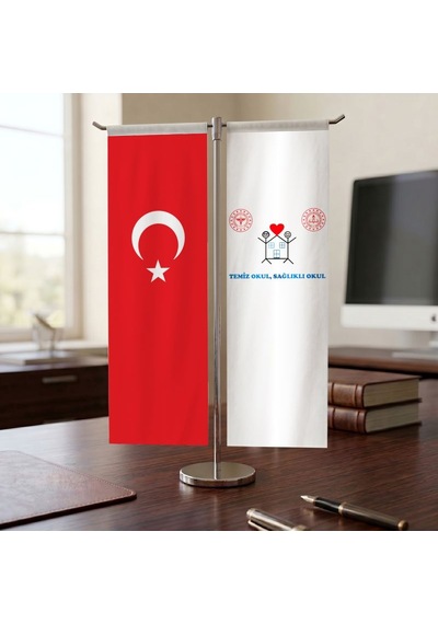 Temiz Okul Sağlıklı Okul Ve Türk Bayrağı Kırlangıç T Tipi Masa Bayrak Takımı Diğer