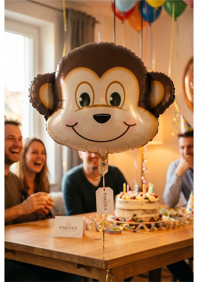 Safari Maymun Kafa Folyo Balon 42x41 Cm Safari Temalı Çocuk Doğum Günü Parti Süsü Çok Renkli