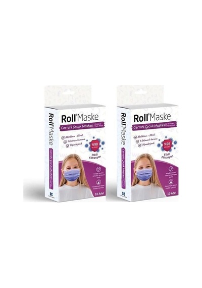 Roll 3 Katlı Telli Cerrahi Maske Kız Çocuk 2 x 10'lu