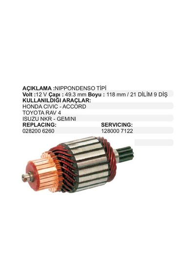 12v Marş Kollektörü Nıppon Denso Tipi 9 Diş N11.1549