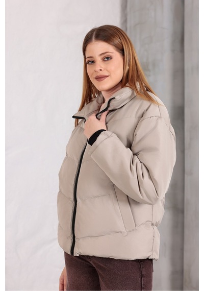 Blayn Jeans Kadın Kapüşonsuz Şişme Mont Bej