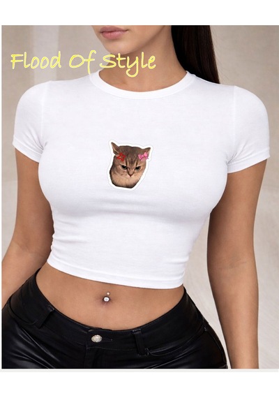 Flood Of Style Beyaz Babby Tee Tatlı Kızgın Kedi Özel Tasarım