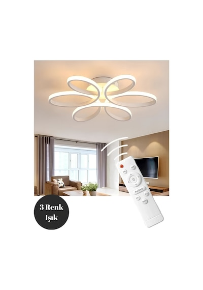 Yonca 6 Lı Beyaz Plafonyer Kumandalı 3 Renkli Salon, Mutfak, Çocuk Odası İçin Modern Led Avize