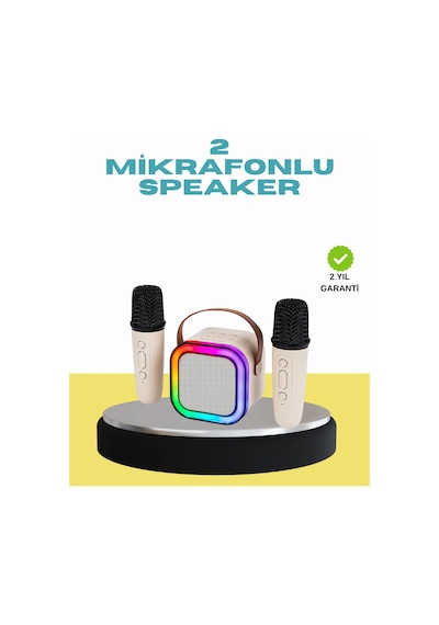 Hubrendy Tekno Led Işıklı Taşınabilir Karaoke Hoparlör Usb & Aux Girişli