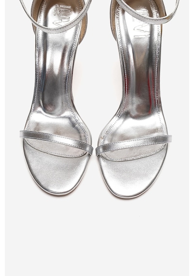 Luvishoes Yelena Gümüş Cilt İnce Bantlı Kadın Topuklu Ayakkabı