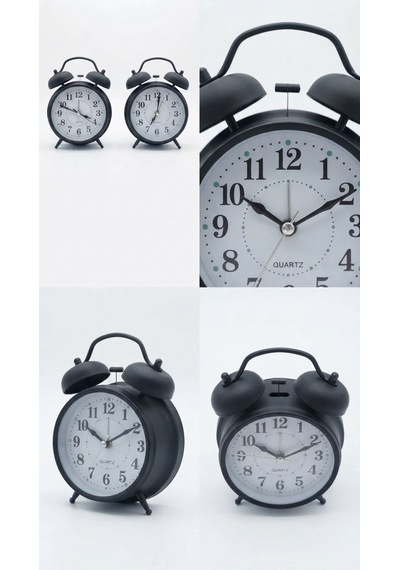 Çalar Saat 21 Cm Kurmalı Alarm Lı Çalar Saat Büyük Boy Retro Vintage Çift Çanlı Komodin Saati Kırmızı Siyah