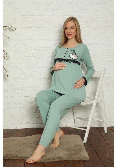Akbeniz Kadın Hamile Lohusa Su Yeşili Pijama Takımı 45201-su Yeşili
