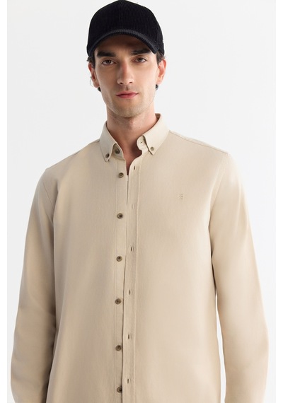 Avva Erkek Bej Düğmeli Yaka Pamuklu Soft Touch Regular Fit Gömlek B002036