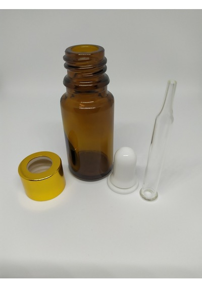 10 ML Cam Amber Şişe İnce Cam Damlalık Altın Kapak 10 Adet