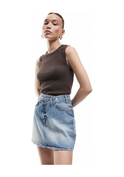 Koton Pamuklu Asimetrik Düğmeli Cepli Denim Mini Etek Orta İndigo 5sal70034md İndigo
