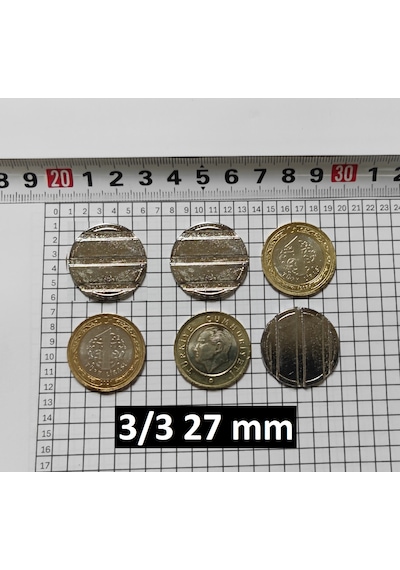 100 Adet 3/3 Çeltikli 27/2 Mm Oyun Makineleri & Langırt Jeton