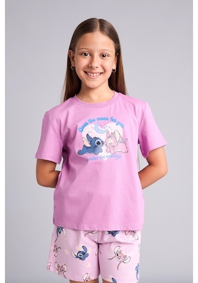 Defacto Dısney Lılo & Stıtch Lisanslı Regular Fıt Şortlu 2li Pijama Açık Mor Takımı Kız Çocuk H8094a826hspr444 Mor-pr444
