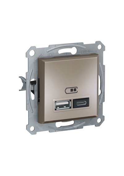 Schneider Asfora Plus Bronz Usb Şarj Prizi 24A Type A+C Çerçeves