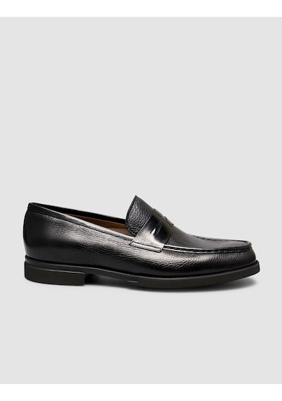 Cabani Premium Hakiki Deri Siyah Erkek Loafer Ayakkabı Beyaz - Yeşil