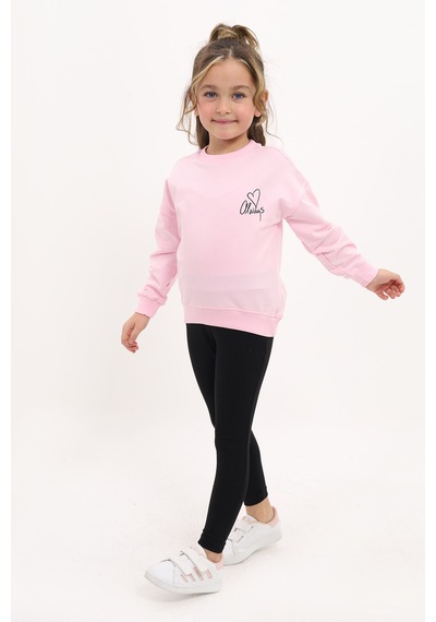 Toontoy Kids Toontoy Kız Çocuk 2'li Takım Baskılı Bisiklet Yaka Düşük Omuz Sweatshirt & Basic Düz Tayt Açık Pembe Toontoy Kids Toontoy Kız Çocuk 2'li Takım Baskılı Bisiklet Yaka Düşük Omuz Sweatshirt & Basic Düz Tayt Açık Pembe