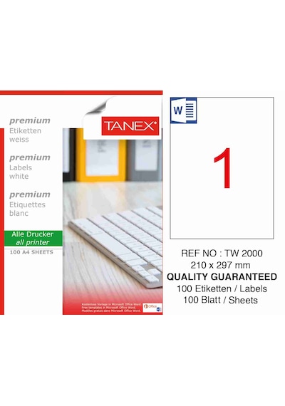 Tanex Tw-2000 A4 Yapışkanlı Hazır Etiket