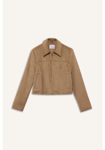 Defacto Su Geçirmez Regular Fit Polo Yaka Fermuarlı Süet Ceket Mont E8701ax25aubg501 Bej