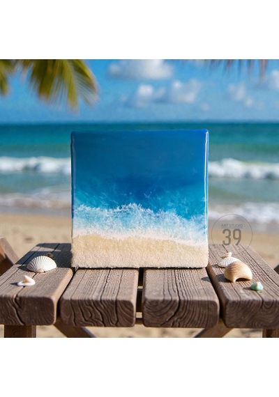 Maldivler İlhamlı Epoksi Okyanus Tablosu, El Yapımı Reçine Deniz Sanatı, Modern Duvar Dekoru, 25x25 Cm & 30x30 Cm 1 Adet