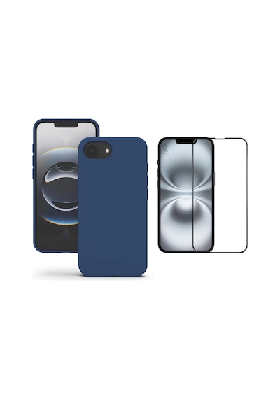 Apple iPhone 17e Uyumlu Içi Kadife Lansman Kılıf Ve 5d Tam Kaplayan Cam Ekran Koruyucu Lacivert