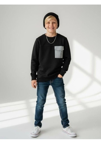 Zekids Erkek Çocuk Cep Detaylı Pamuklu İnce Sweatshirt-16650 Siyah