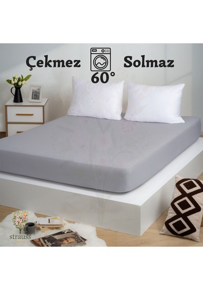 Home Premium Lastikli Çarşaf Yüksek Yataklara Özel 40cm Yükseklik Penye %100 Pamuk 150gr/m2 Oeko Tex Açık Gri