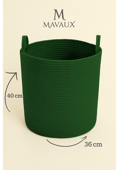 Mavaux El İşçiliği Dokulu Büyük Boy Sepet 40 X 36 Cm Dekoratif Ev Düzeni, Oyuncak Ve Çamaşır Organizer Yeşil