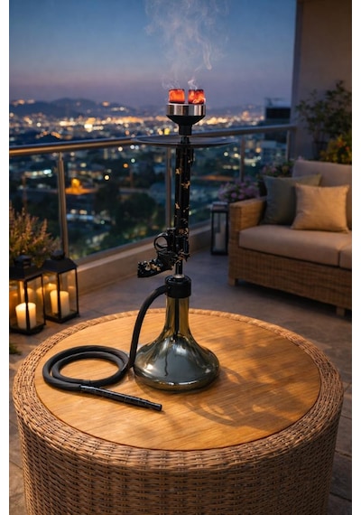 Modern Nargile Takımı 60 Cm Cam Şişe Siyah Gövde Balkon & Teras Keyfi Yüksek Performans