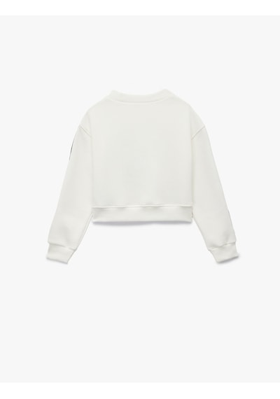 Koton Uzun Kollu Bisiklet Yaka Aplike Detaylı Pamuklu Sweatshirt Ekru 6wkg10180ak Ekru