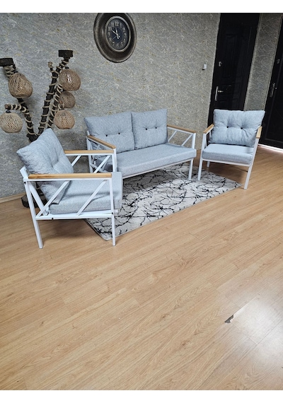 Beyaz Boyalı Bahçe - Balkon - Mutfak Çay Seti Takımı Bahçe Koltuk 001