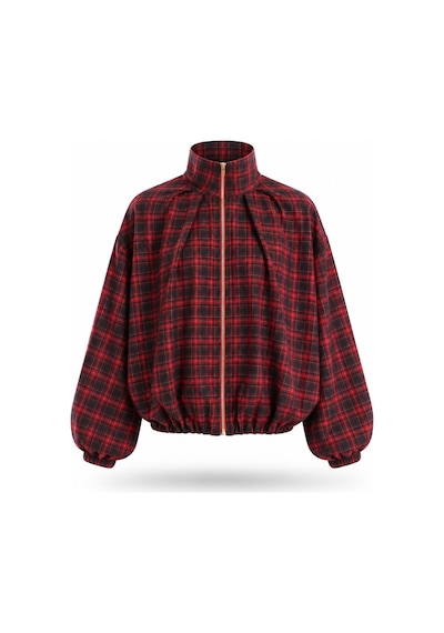 5in1Canpolat Bordo Dik Yaka Ekose Bomber Ceket 9784