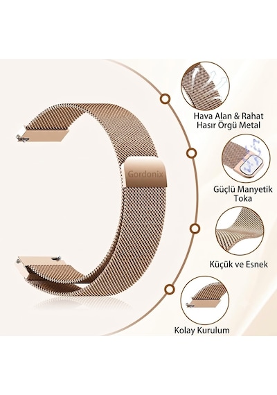 Huawei Watch Gt 4 / Gt 5 / Gt 6 41mm Ve Gt 5 Pro 42mm İle Uyumlu 18mm Hasır Metal Kordon Milanese Mıknatıslı Kayış