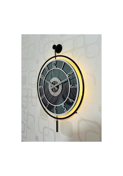 Pey Aksesuar Metal Camlı Duvar Saati 40x60cm Işıklı Gerçek Cam Duvar Saati Modern Tasarım Siyah-füme-beyaz-gümüş