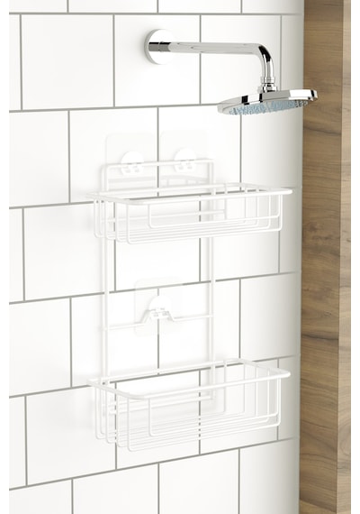 Teknotel Banyo Düzenleyici Şampuanlık 2 Katlı Yapışkanlı Banyo Duş Rafı Beyaz St256 Beyaz