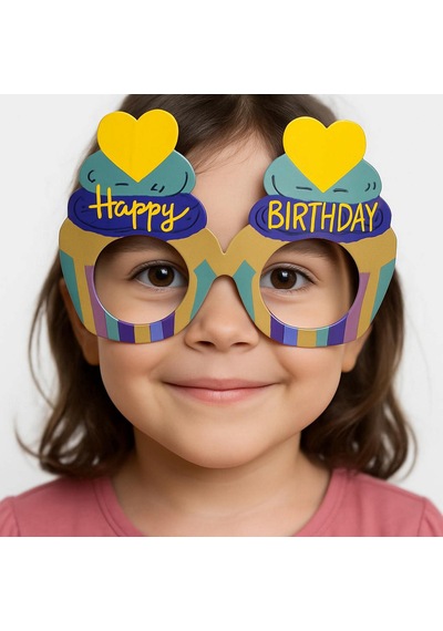 Cupcake - 34 - Temalı Doğum Günü Renkli Karton Happy Birthday Gözlüğü - Aconcept - 6 Adet