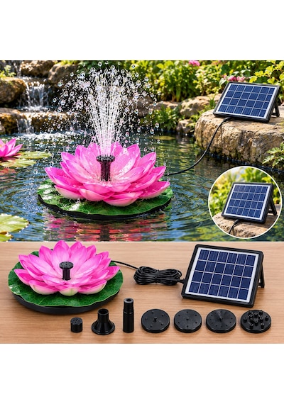 Pembe Lotus Çiçekli Güneş Enerjili Fışkırtmalı Su Fıskiyesi Bahçe Gölet Havuz Dekoratif Farklı Başlıklı Fıskiye
