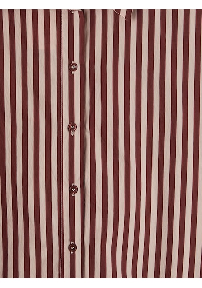 Lcw Modest Bordo Beli Kuşaklı Çizgili Gömlek Elbise