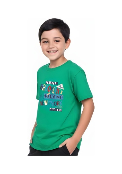 Panios Kids Brooklyn Strong Baskılı Erkek Çocuk Kısa Kollu T-shirt Yeşil