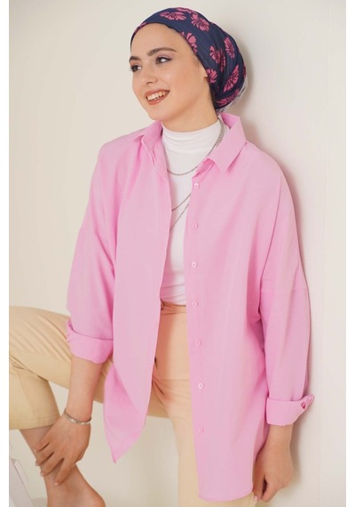 Bigdart 103901 Oversize Basic Tesettür Gömlek - Pembe 001