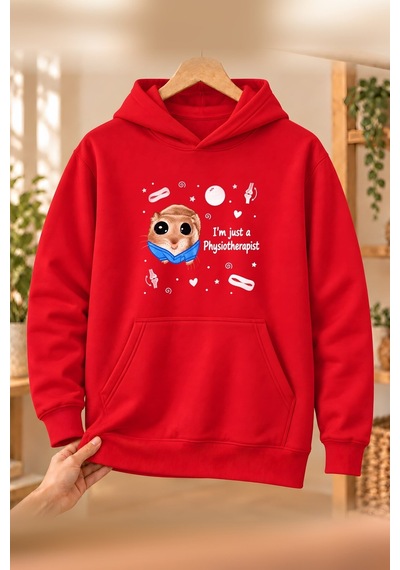 Mor Mürekkep Sad Hamster Fizyoterapist Physiotherapist Baskılı Erkek Kapüşonlu Sweatshirt - Kırmızı