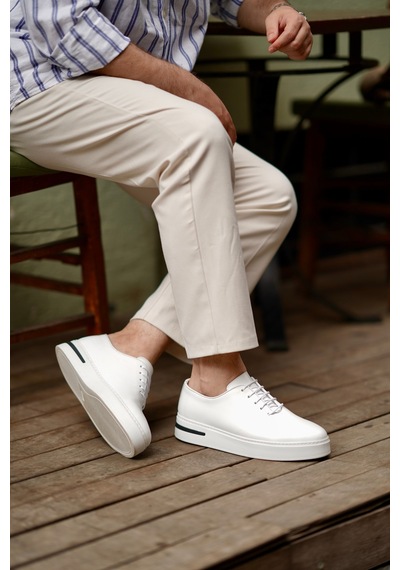 Shoetyle - Hakiki Deri Beyaz Renk Günlük Erkek Sneaker - 610-1005-1626