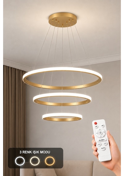 AvizeGO Rizon 3 Lü Led Sarkıt Avize 3 Renk Kumandalı Eskitme