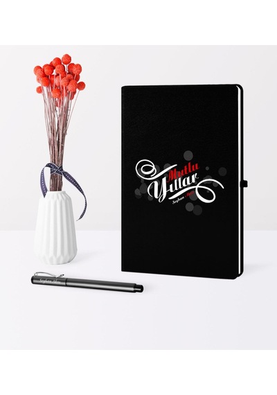 Kişiye Özel Yılbaşı Mutlu Yıllar Temalı Siyah Defter Kalem Seti - 6