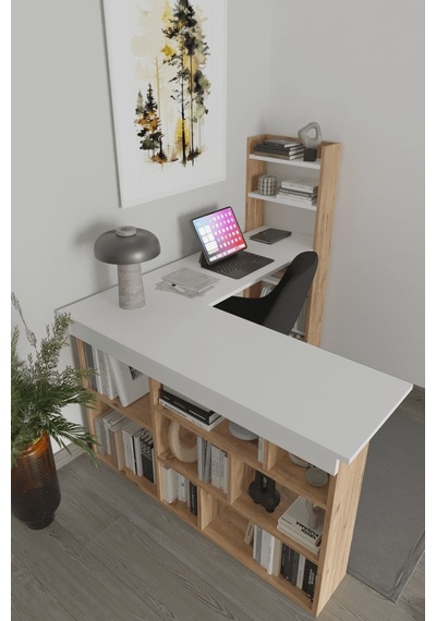 Venedik 13 Raflı Çalışma Masası, Atlantik Çam - Beyaz