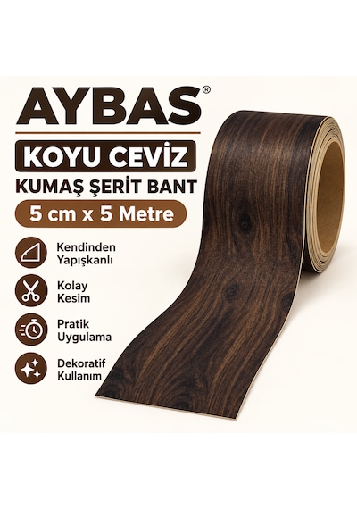 Aybas 5 Cm X 5 Metre Koyu Ceviz Ahşap Desenli Kumaş Yapışkan Bant Mobilya Kaplama Ve Tamir Şeridi 5 Cm X 5 Metre - Koyu Ceviz